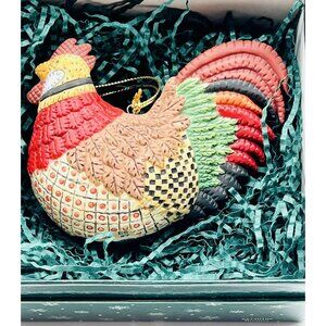 Lang & Wise Christmas Ornament ROOSTER‎ 1st Edition Ellen Stouffer Art 1998 VTG
